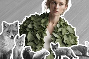 Three images of foxs and a green dress